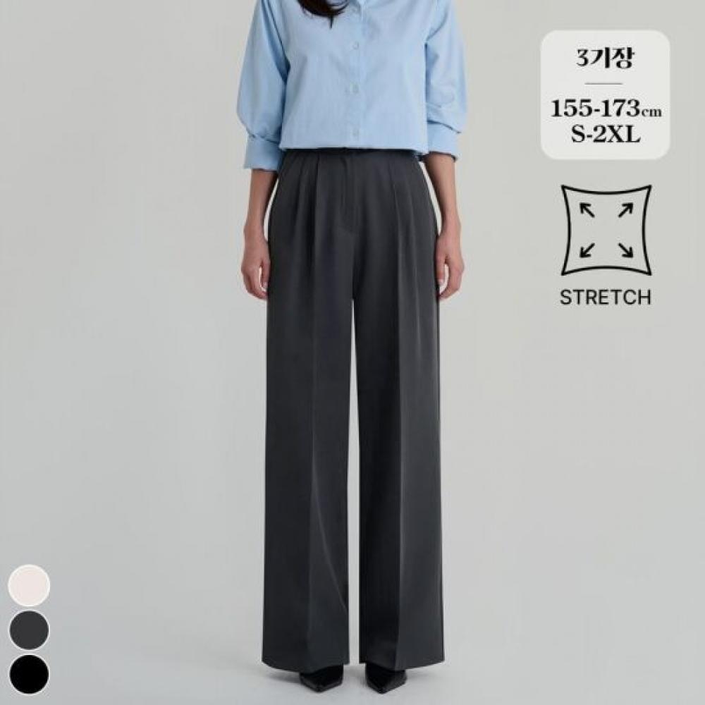 Forest Fit Wide Slacks With Pin Tucks And Stretch
