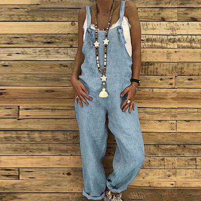 Женский комбинезон, однотонный регулируемый уличный комбинезон, длинные брюки, комбинезон без рукавов с квадратным вырезом для повседневной носки