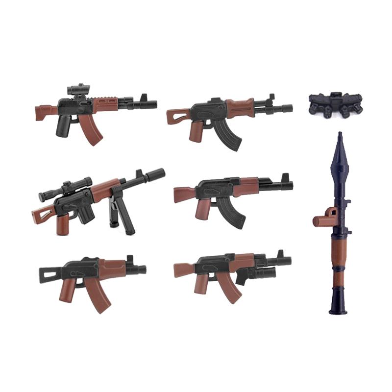 Военные Фигурки Солдат Оружие Строительные Блоки Аксессуары Двухцветные Пистолеты Штурмовые Снайперские Винтовки АК74 Ракетная Установка Игрушка Подарок