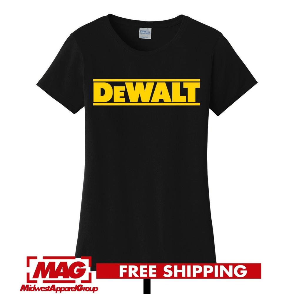 DEWALT ЧЕРНАЯ ЖЕНСКАЯ ФУТБОЛКА Инструменты Гараж Запчасти Автомобиль Строительные Инструменты Рубашка с Дрелью Унисекс Футболка