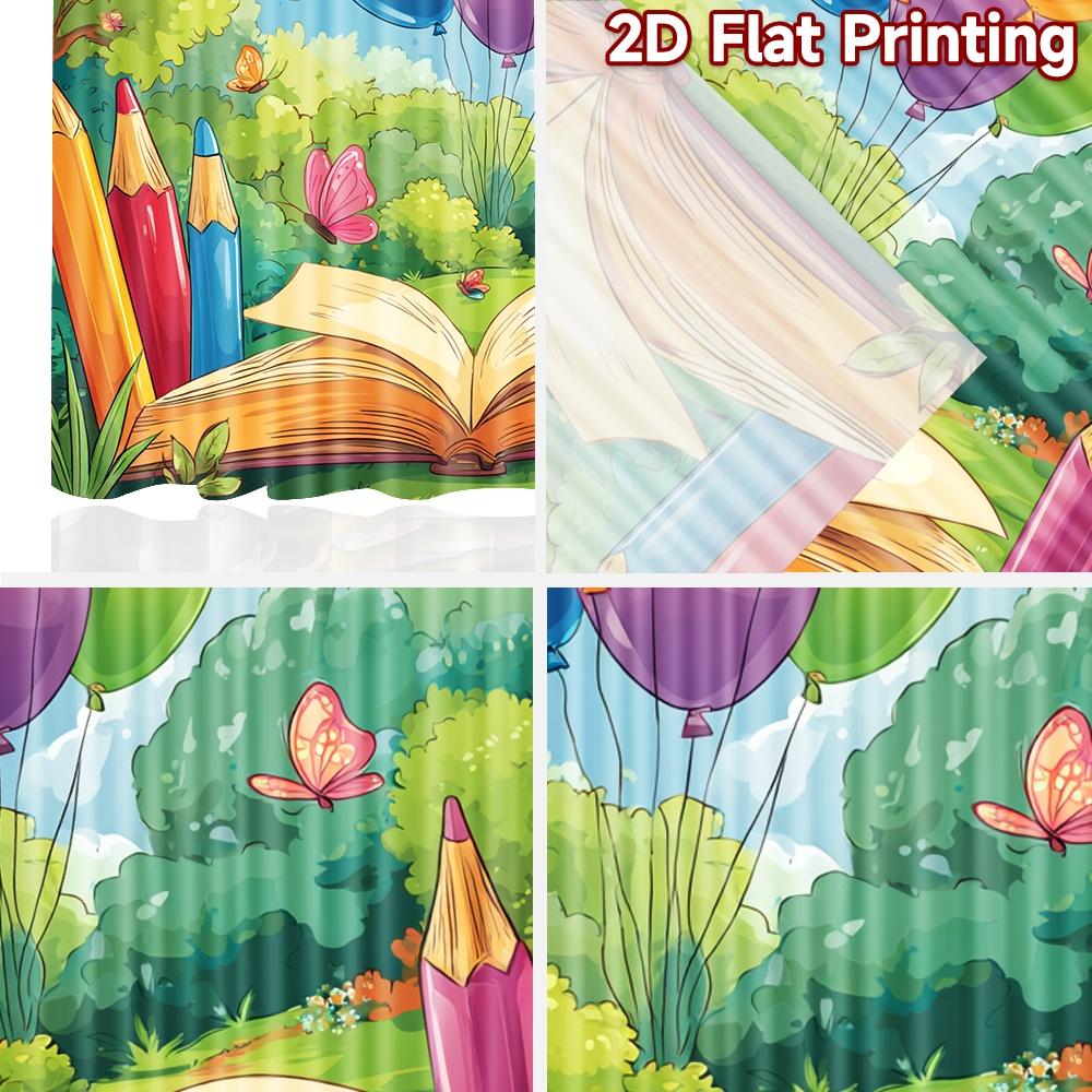 2D flat printing 2pcs Curtain Colorful Balloons Book Butterflies Nature Digital Printed Polyester Drapes Festive Wall Decor Use