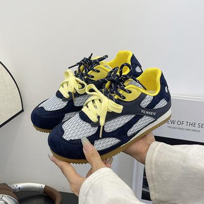 Немецкие кроссовки на платформе женские осень 2025 новые круглый носок уродливые милые сочетание цветов обувь Форреста Гампа повседневная спортивная обувь маленькие белые