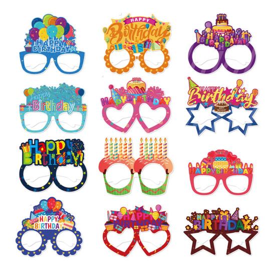 6Pcs Happy Birthday Glasses Frame Baby Shower Kids Boys Girls Birthday Party Decoration Paper Eyeglasses Eyewear Photo Prop Party Supplies