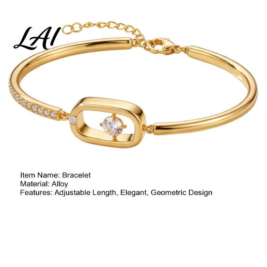 Minimalist Luxury Wrist Jewelry Sparkly Zircon Bangle Bracelet for Women Shiny Geometric Rhinestone Gold Tone Alloy Wristband Adjustable Bracelet,