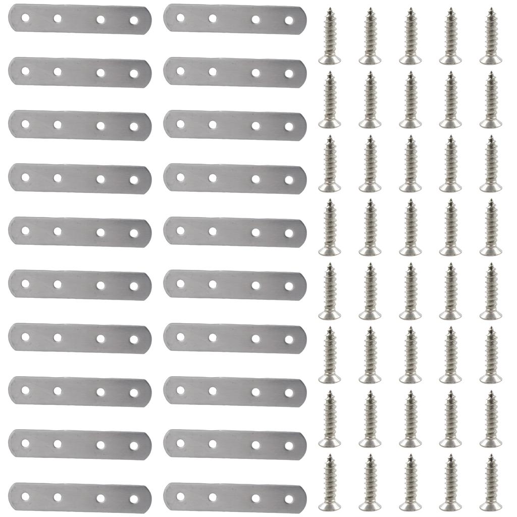 20Pieces Multipurpose Straight Brace Brackets Sturdy Stainless Steel Materials Connectors for Reinforcing Furniture