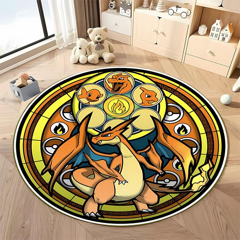 1PC Cute PokemonEevee Charizard Print Round Rug Living Room Bedroom Decor Indoor Floor Mat Decor Carpet for Teens  Adult Gifts