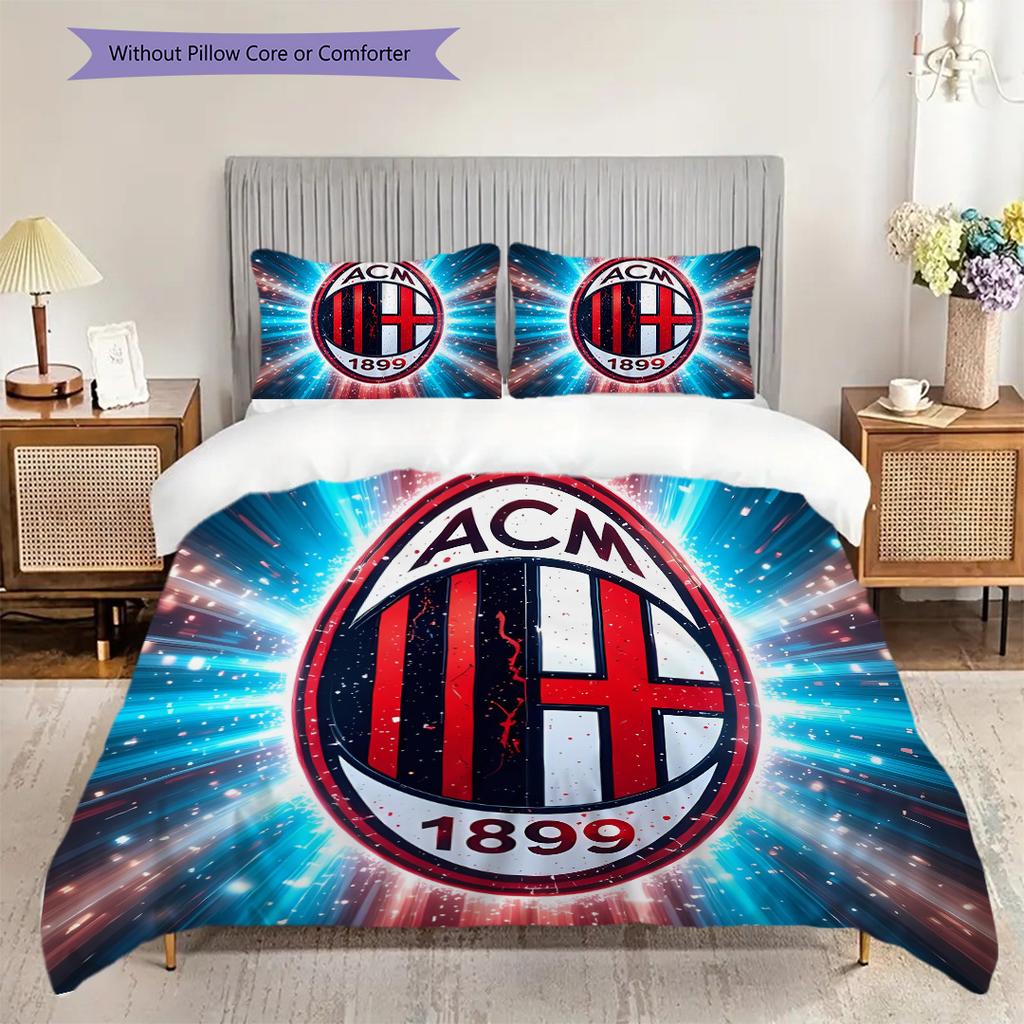 AC Milan Pattern Bedding Quilt Set Quilt Cover Pillowcase Home Decoration Birthday Gift (1 * duvet cover + 2 * pillowcase, without core)