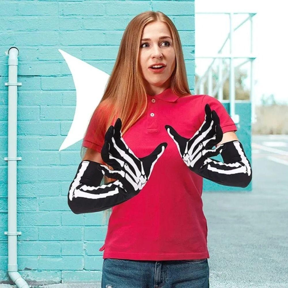 Перчатки на всю руку на Хэллоуин, белые варежки с костями призрака и скелета, панк-перчатки с когтями черепа, косплей