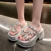 Fashion NEW Casual 7CM Wedge Slippers Women Summer Crystal Butterfly Platform Sandals Woman Open Toe Comfortable Female Chunky Shoes