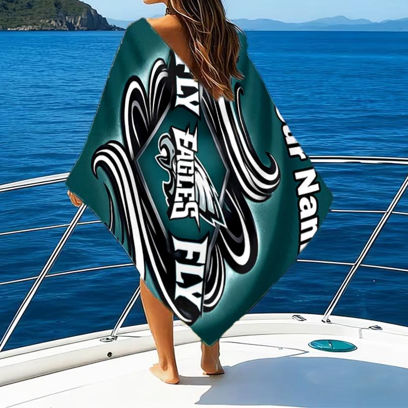 1pc Fashion Cool Eagle Logo3 Beach Towel with Custom Name, Beach/Swimming/Bath/Picnic/Camping Towel, Suitable for Seaside Beaches
