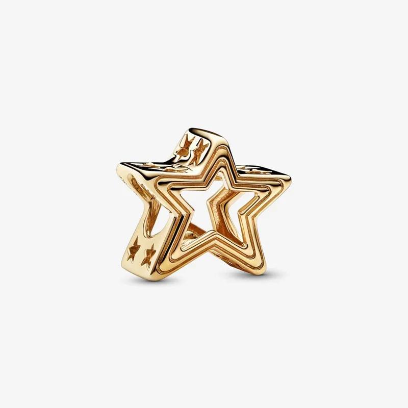 925 Silver Gold Heart Charms Beads Sparkling MapleLeaf Pendant For Women Bracelet DIY Jewelry Gift