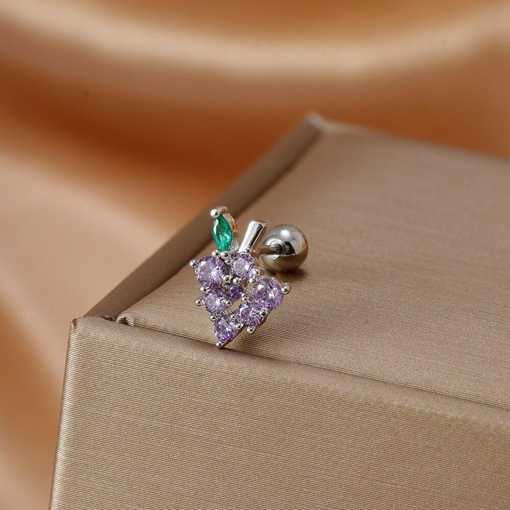 Fashion Stainless Steel Mini Zirconia Stud Earrings For Women Luxury Cute Fruits Helix Tragus Piercing Earrings Party Jewelry