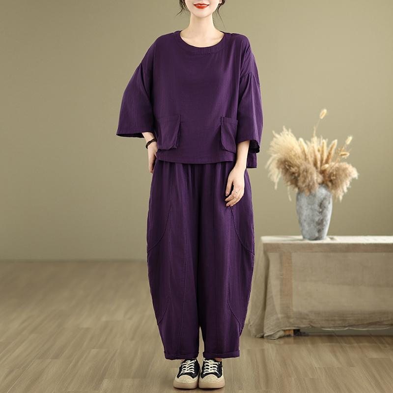 Dimanaf Плюс Размер 2025 Летние Брючные Костюмы Женские Однотонные Комплекты Костюмы Свободные Рубашки Длинные Шаровары Повседневная Одежда