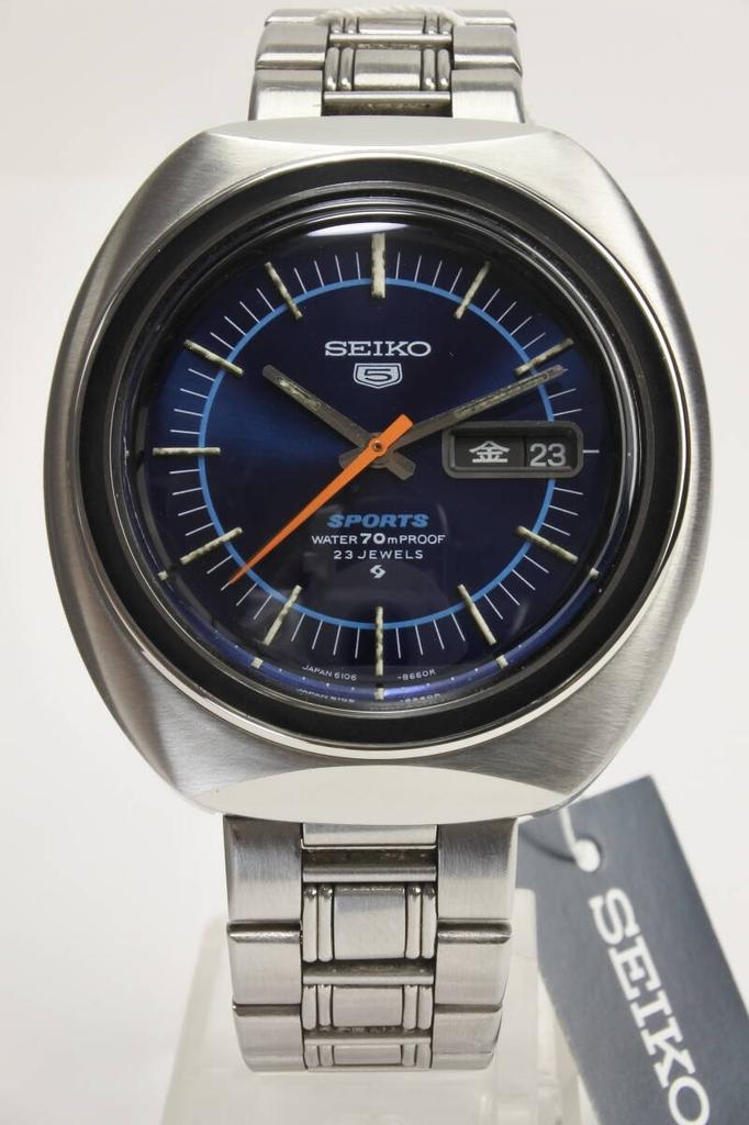 Шедевр японских 1970-х SEIKO 5 Sports 23 камня Синий циферблат Автоматические часы Отличное состояние 017nh мастерство 6106-8560 Мужские Отремонтированы