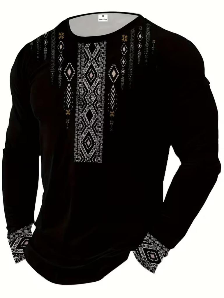 Mexico Eagle Print T Shirt for Men Fashion Comfortable Polyester Long Sleeve T-Shirt Casual O-Neck Pullover Autumn Loose Men's Tops