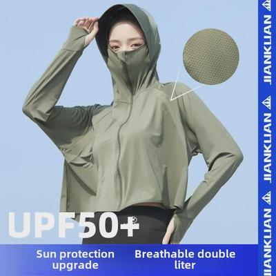 Женская черная куртка Ice Silk с капюшоном 2024 года — дышащая, с защитой от ультрафиолета и солнца