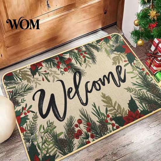 Indoor Winter Entrance Carpet Christmas Door Mat, Festive Rug, 35" x 24" Non-Slip Washable Home Decor Entry Mat Welcome Water Absorbent Rug