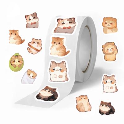 500 штук/рулон Рулонная лента-наклейка Наклейка с большеглазым котом Материал для скрапбукинга Декоративная наклейка для запечатывания конвертов