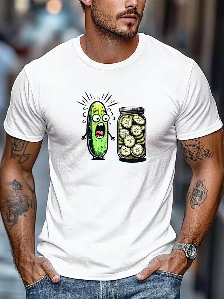 Mens funny cucumber pickle jar graphic t shirt casual summer short sleeve tee