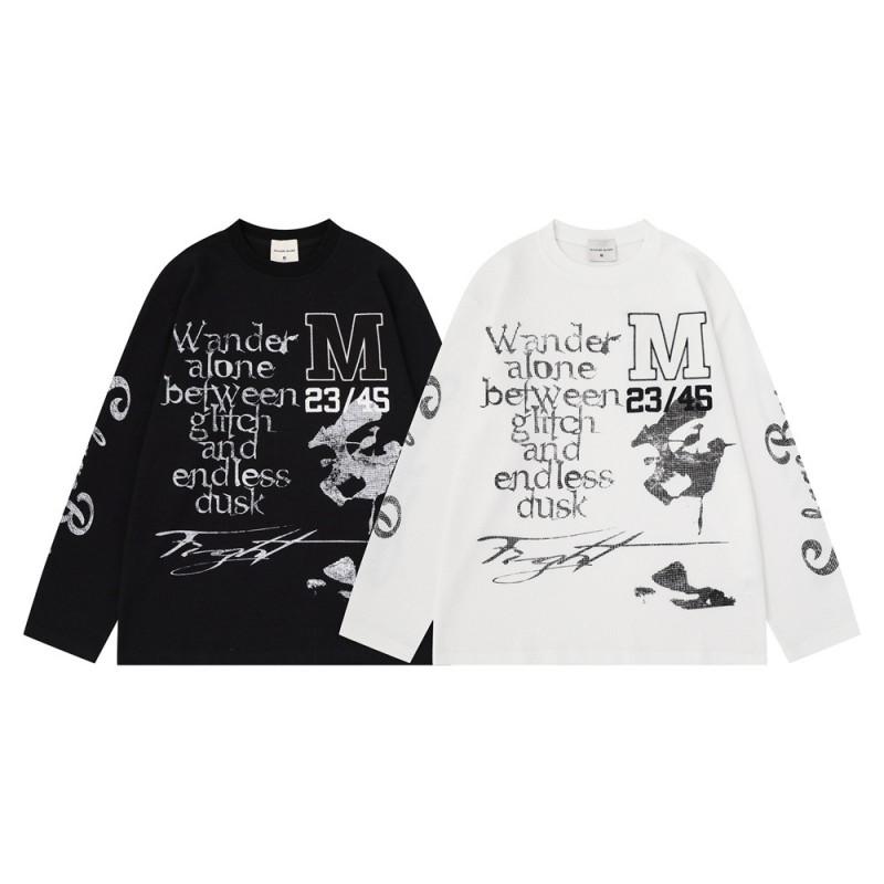 Mens Long Sleeve T Shirt Streetwear Graphic Print Waffle Knit Loose Fit Casual Top Fall