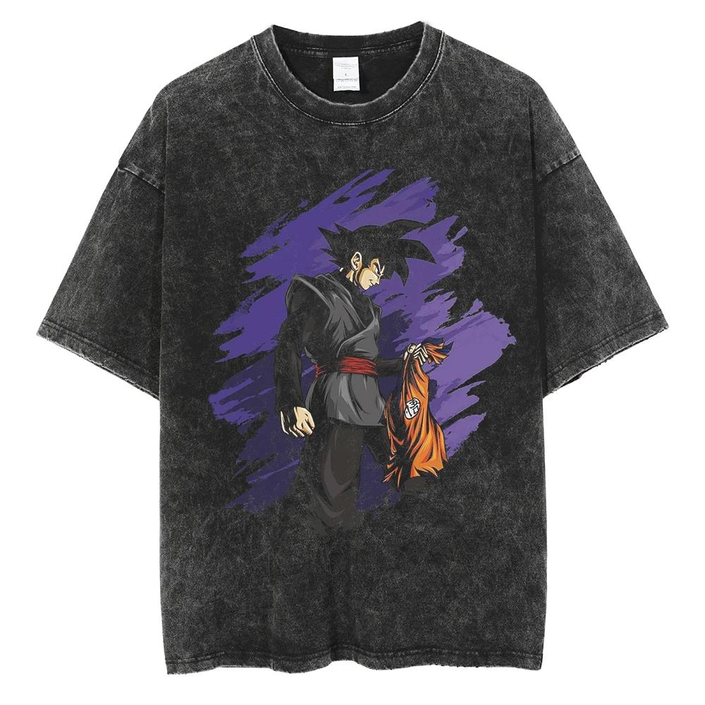 Men Hip Hop Streetwear T Shirt Dragon Ball Graphic T Shirt Cotton Loose Short Sleeve Black Washed Tshirt Oversize Harajuku