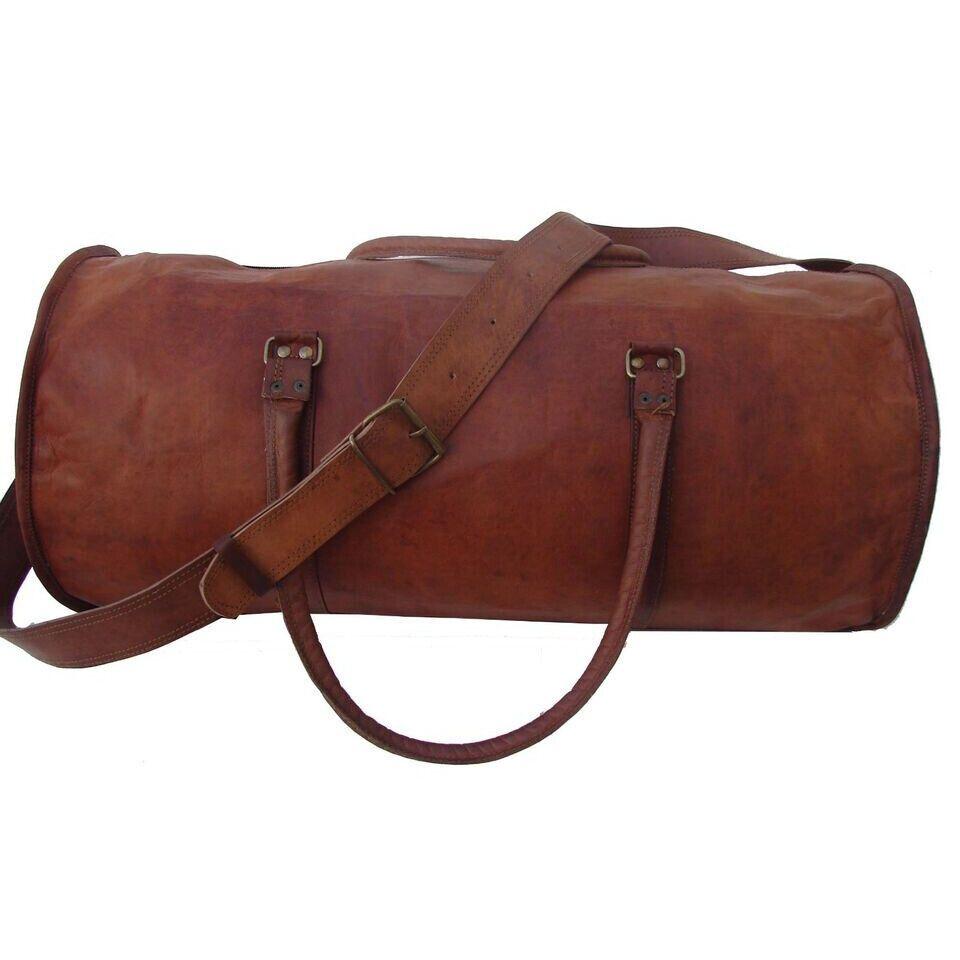 Men's Brown Vintage Genuine Goat Leather Travel Luggage Duffle Gym Bags Tote Ne