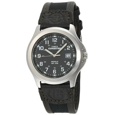 Мужские часы Timex T40091 Expedition Metal Field Черный Коричневый Нейлоновый Кожаный Ремешок