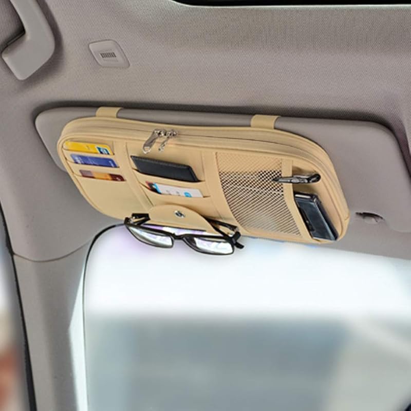 Органайзер на солнцезащитный козырек автомобиля, Карман-органайзер для аксессуаров в салоне автомобиля - Держатель-сумка для хранения в автомобиле, грузовике, внедорожнике, С сетчатым карманом на молнии (черный)