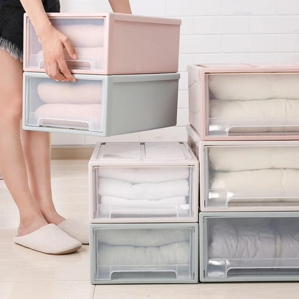 3pcs Wardrobe Drawers for Clothes Stackable Quilt Storage Transparent Organizer Box Desktop Drawers Storage Box