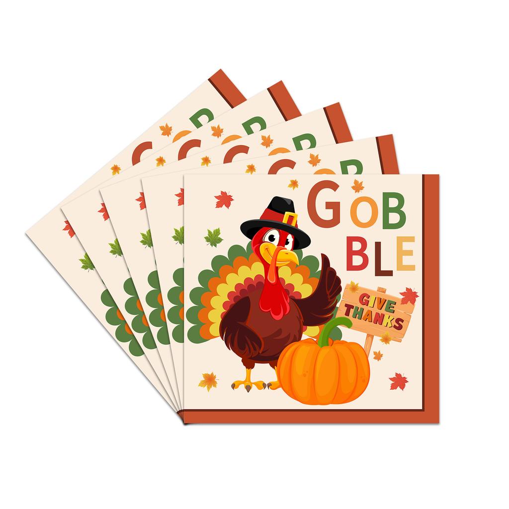 Thanksgiving Cartoon Turkey Maple Leaf Party Paper Plates Napkins Cups Disposable Tableware Set for Holiday Gatherings