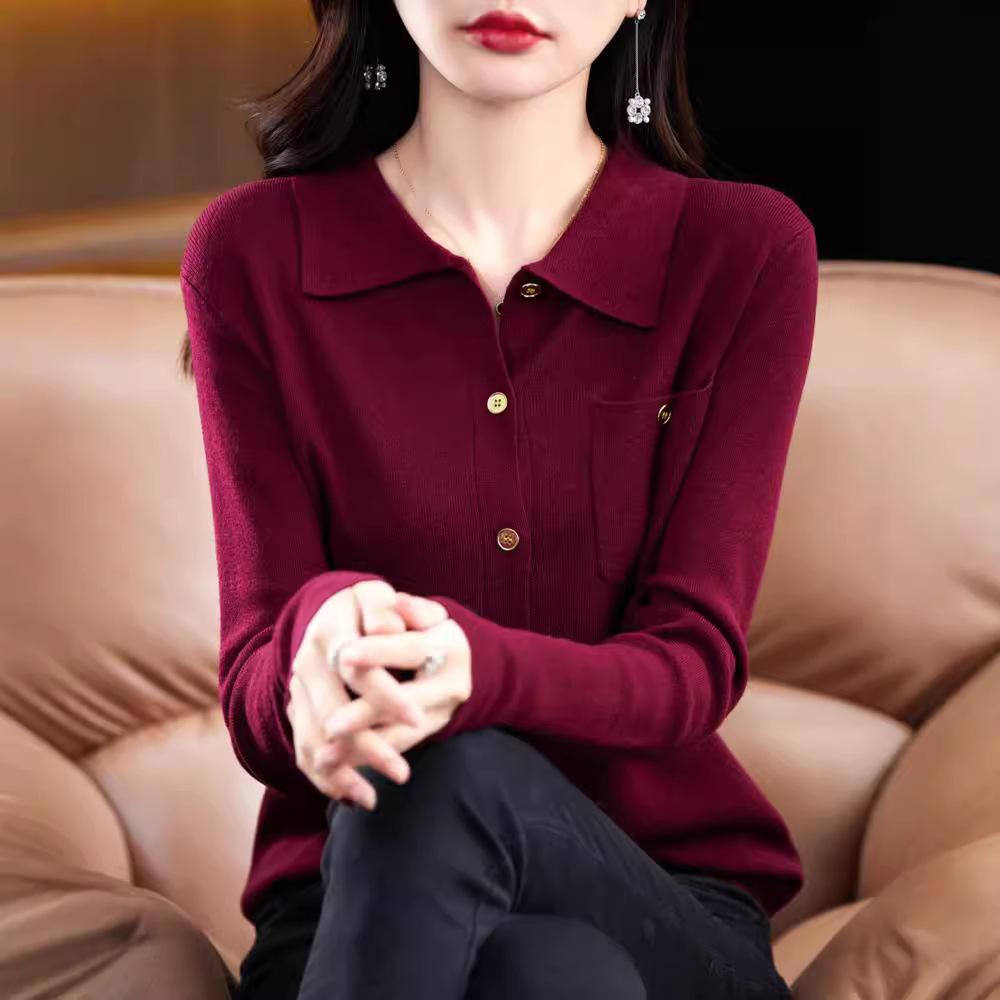 Рубашка поло с длинным рукавом, женский свитер, осенний прямой трикотажный топ с лацканами
