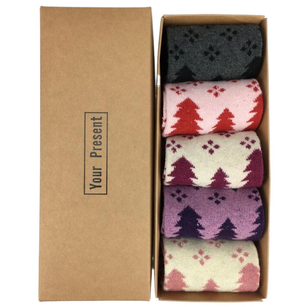 5 пар Шерстяных Рождественских Носков Носки средней длины с Рождественской елкой Милые Женские Носки Счастливого Нового года