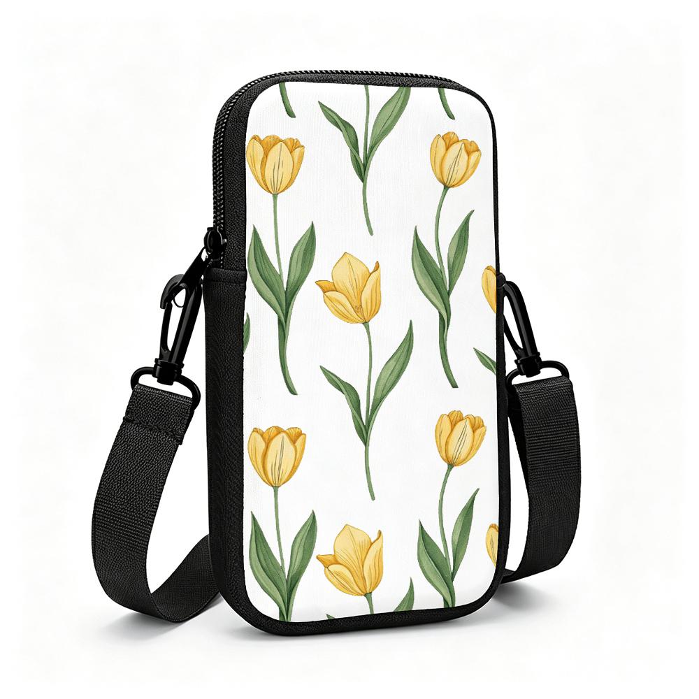 2d-Yellow Tulip Pattern Graphic Floral Wallpaper Style Phone Cover Fashioning Art Design For Fashion Crossbody Phone Bag