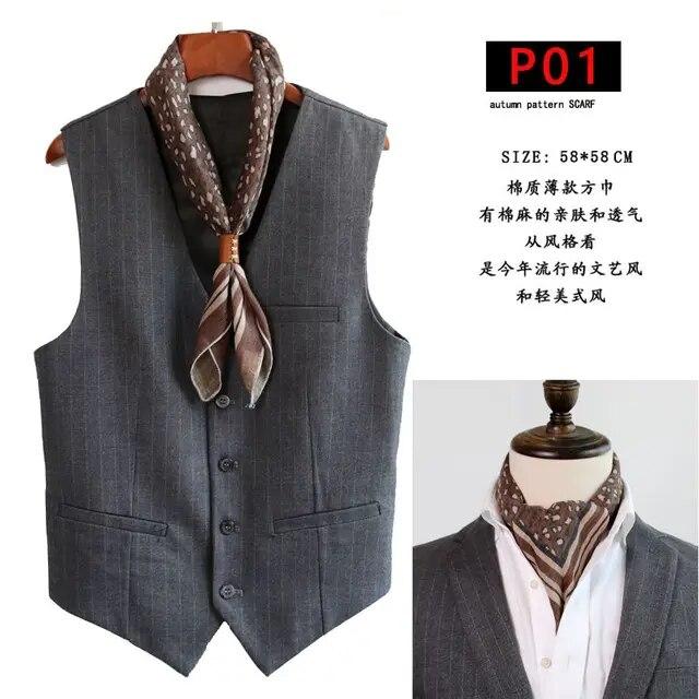 Cotton and Linen Men's Artistic Retro Scarf Korean Spring Autumn Winter Scarf Hip Hop Street Style Scarf Small Square Towel