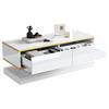 Modern White High-Gloss TV Stand and Coffee Table Set, TV Console with 3 Drawers, Coffee Table with 2 Drawers, Gold Trim, for the Living Room