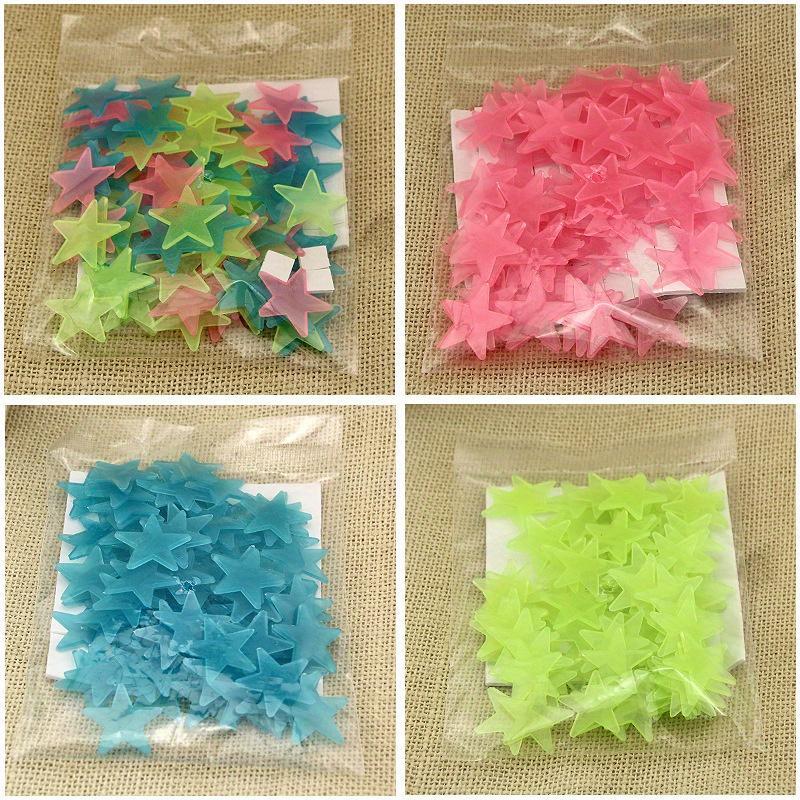 50 штук 3D светящихся в темноте наклеек в виде звезд, 3,8 см/1,5 дюйма, для самостоятельного декорирования стен.