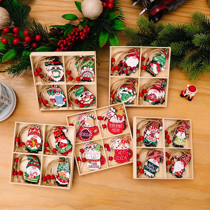12Pcs Christmas Decoration New Year Gift Gnomes Pendants 2025 Christmas For Xmas Tree Wooden Hanging Ornaments