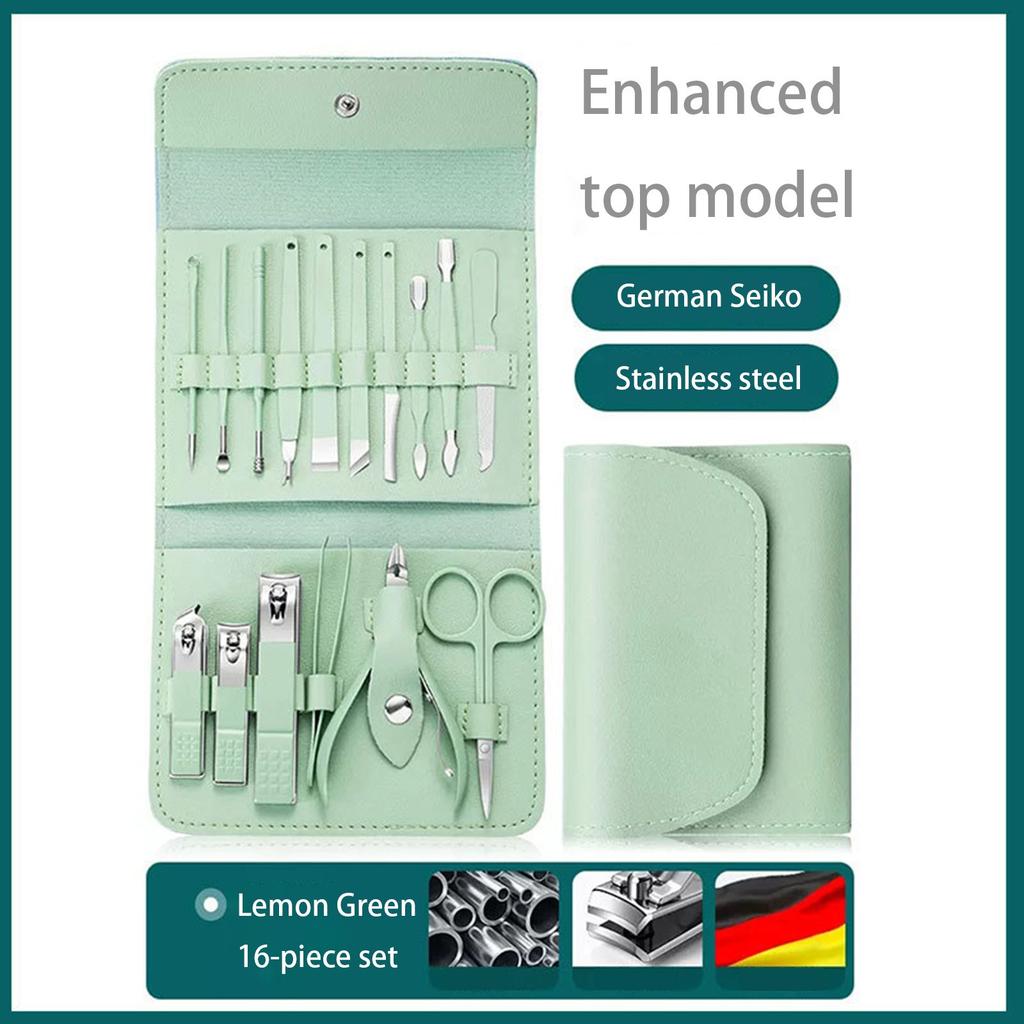 Набор из 16 инструментов для ногтей, педикюрный нож Matcha Green, ножницы для ногтей, щипчики для ушей
