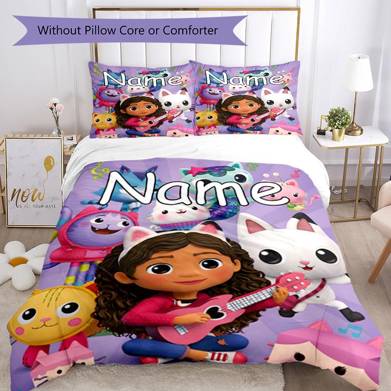 3Pcs Custom Name Gabbys Dollhouse Bedding Set Duvet Cover Closure Includes 1Duvet Cover 2Pillowcases Soft And Comfortable For All Seasons