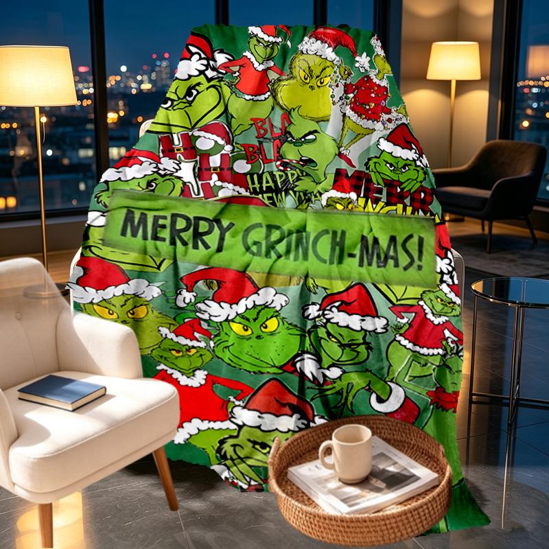 The Grinch Print Blanket - Soft & Comfortable, for Bedroom, Travel, Sofa, Home Decoration - Birthday Christmas Gift for Friend