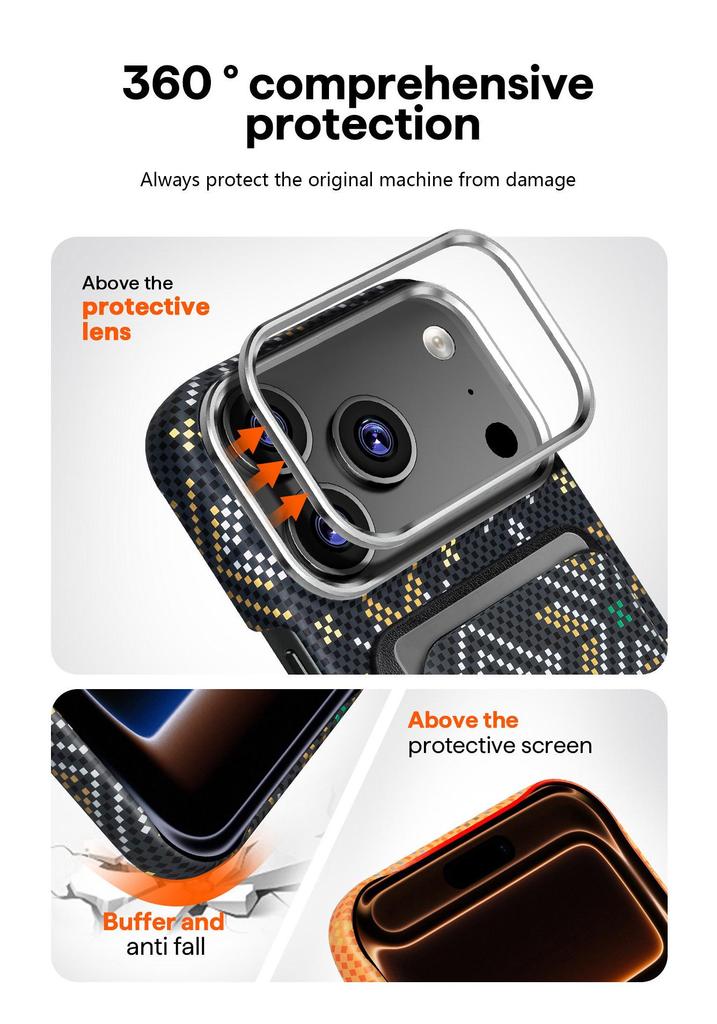 Чехол для iPhone 17 Pro Max с волокнистой текстурой, с водной наклейкой и магнитным держателем для карт, Совместим с Apple 16 Mirror Frame