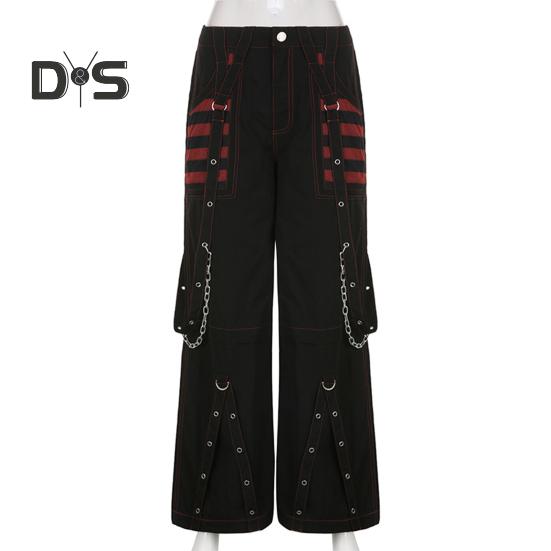 Женские брюки с высокой талией, цветные широкие повседневные брюки свободного кроя, ретро-крутые длинные брюки в уличном стиле