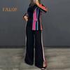 2 шт./комплект женский деловой пиджак брюки комплект с длинными рукавами цветной полосатый кардиган с лацканами средней длины пиджак расклешенные брюки с высокой талией формальные