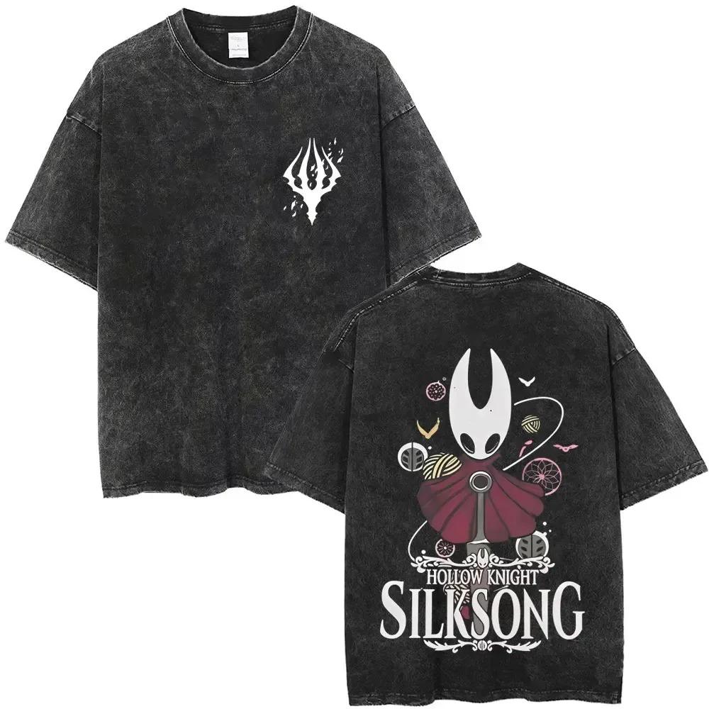 Hot Game Hollow Knight Graphic Print Tshirt Men Women Loose Casual Oversized Washed Vintage Cotton Tee Harajuku Streetwear Tops