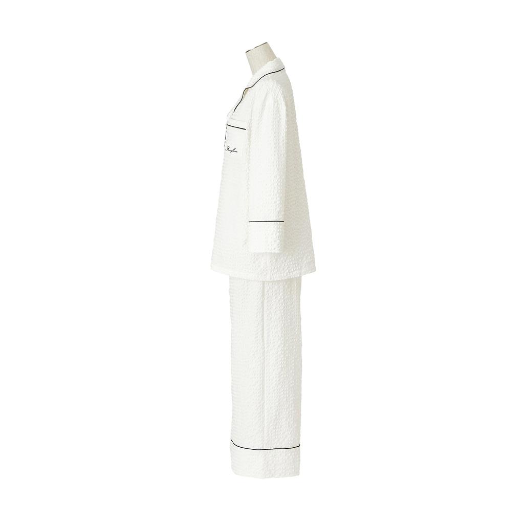 Francfranc Logo Embroidered Check Jacquard 2025 Top and Bottom Set Pajamas, White, Model, Loungewear/Relaxation Wear,