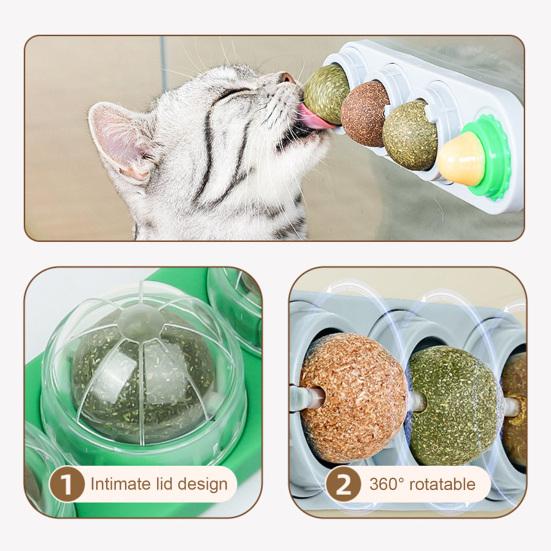 4 шт. шарики для лизания кошачьей мяты, вращающиеся настенные съедобные шарики для кошек, игрушка с натуральной кошачьей мятой, безопасная и здоровая игрушка для чистки зубов у котят