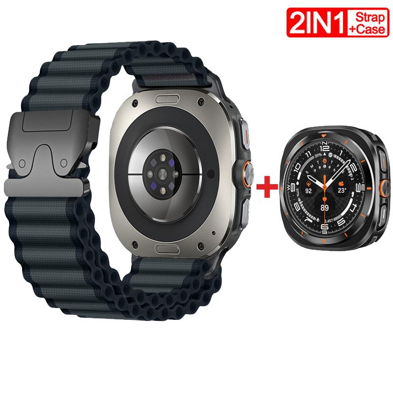 Ремешок/Чехол 2в1 для Samsung Galaxy Watch Ultra(2025) 47мм Ультра(2025) Корпус из металлического сплава 47 мм, нейлоновый ремешок-петля, роскошная крышка