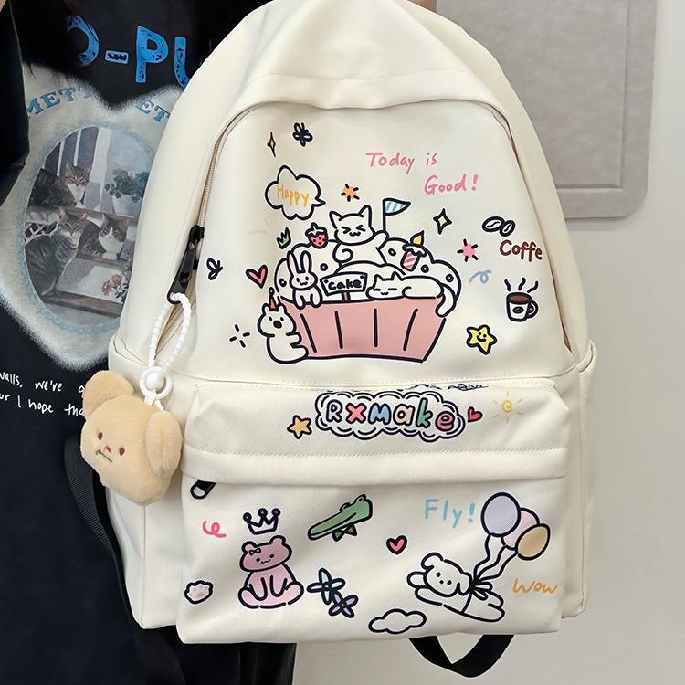 Schoolbag1011 New Junior High School and College School Bag Simple Graffiti Cute Backpack Unisex Large Capacity Backpack Trend