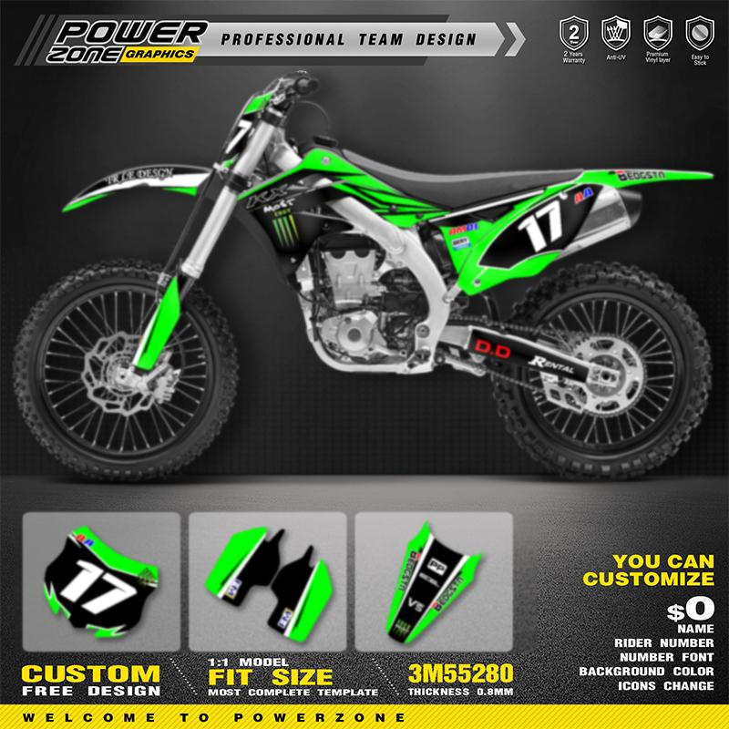 PowerZone Custom Team Graphics Backgrounds Decals For 3M Stickers Kit For Kawasaki KXF450 KX450F 2012-2015 KXF450 Motorcycle 04