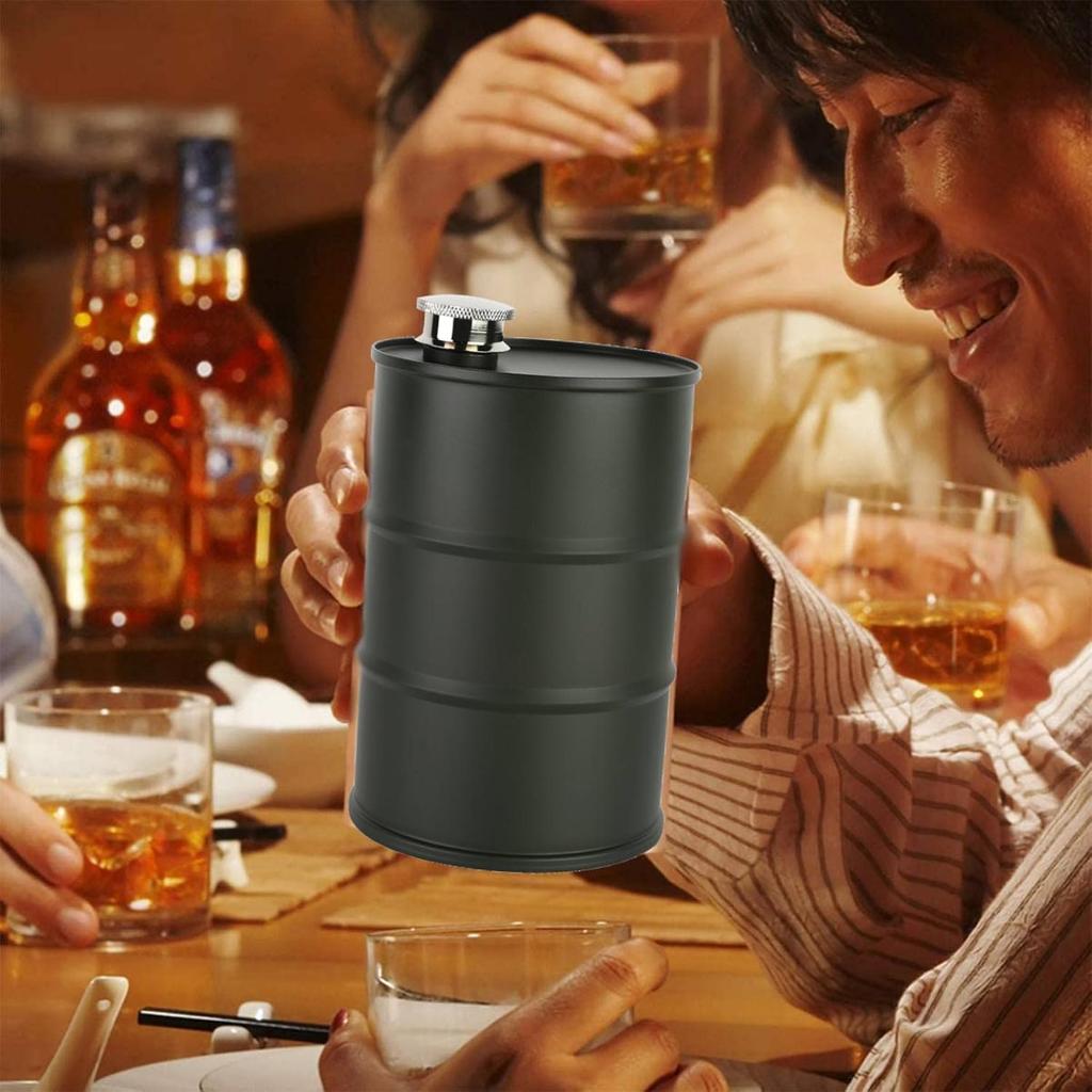 Beer Barrel Wine Flasks for Liquor, Whiskey Alcohol Pot Food Grade Flask Sealing Insulated Stainless Steel Lid Oil Drum Shape Drink Cup 700ml
